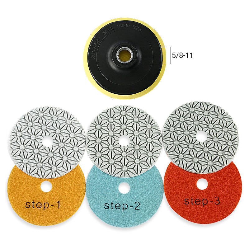 4PCS 100mm (4") Diamond Polishing Pads - Wet Use for Marble, Quartz & Granite - 3-Step Grinding/Polishing Kit for Angle Grinders