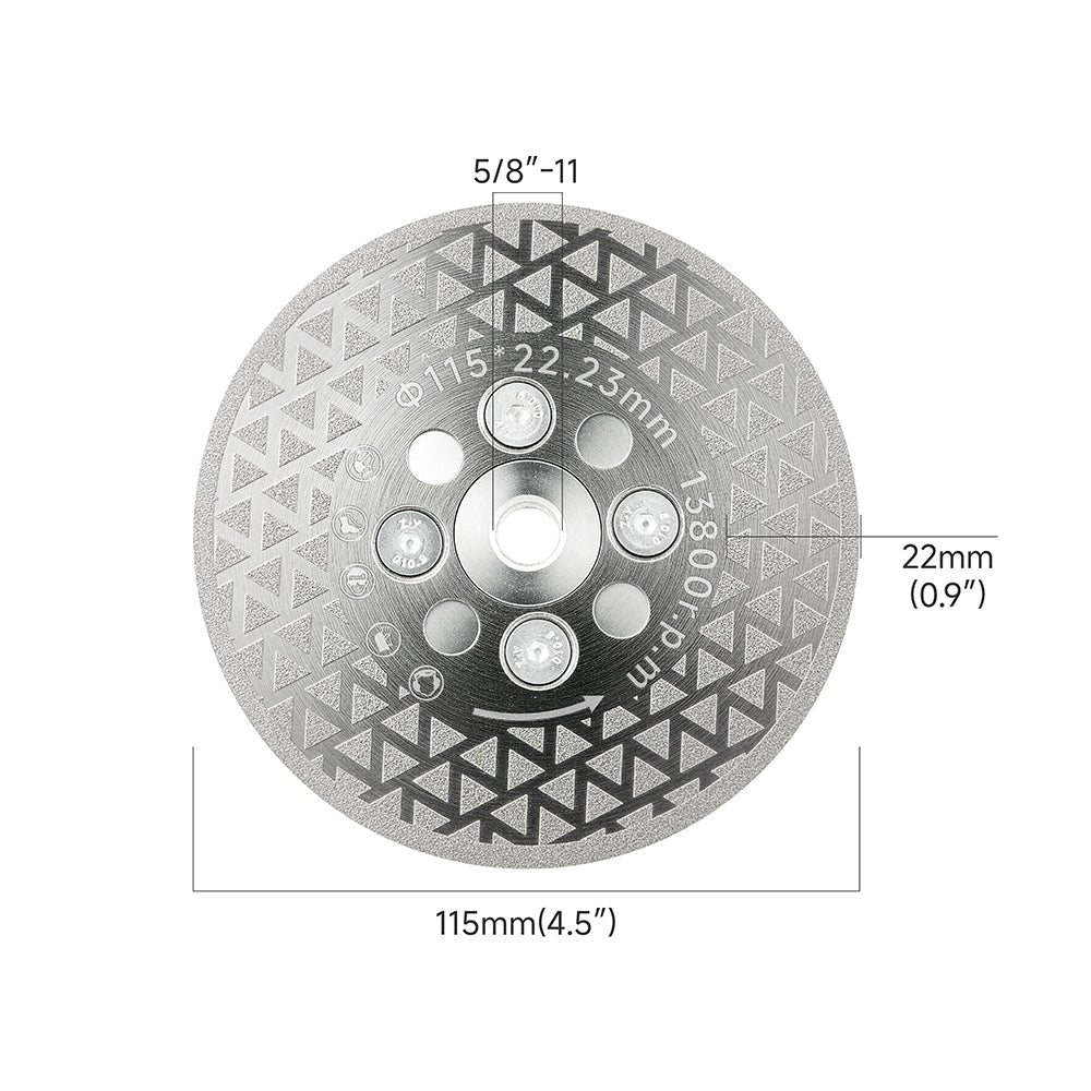 4/4.5" (100/115MM ) Double-Sided Diamond Cutting Disc - 5/8-11 M14 M10 Thread for Angle Grinder - Electroplated for Tile Marble Granite Cutting & Grinding