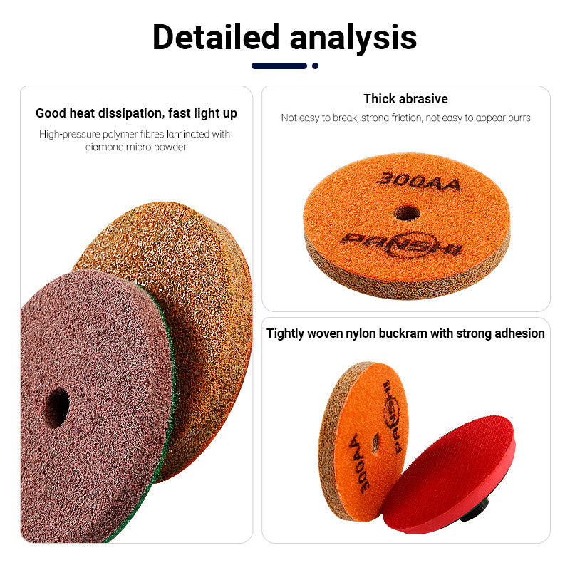 8PCS/Set Diamond Sponge Polishing Pads Set - Wet Buffing Discs for Granite, Marble & Artificial Stone - Complete 8-Step Surface Restoration & Cleaning Kit
