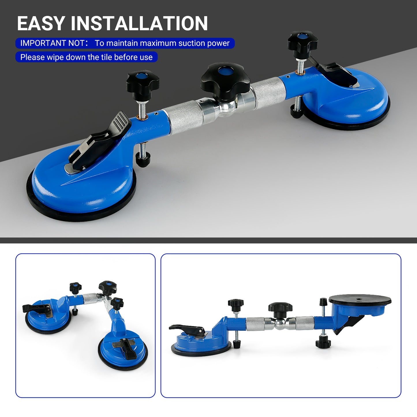 LOZLIN 2PCS Heavy Duty Vacuum Leveling Tool - 396lb Suction Clamp for Stone, Tile & Glass Countertops - Adjustable Seamless Installation Kit with Grip Handles