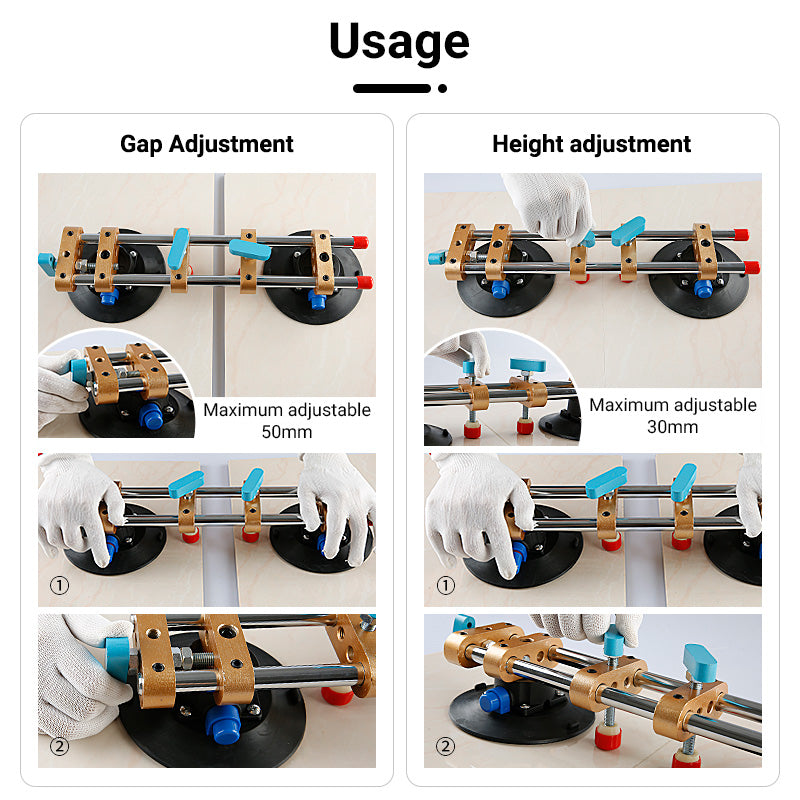 2PCS 6Inch Stone Seam Leveling Suction Cup Tool - Vacuum Suction Clamp for Quartz Slab, Granite, Marble Countertop Installation with Gap Alignment Tool