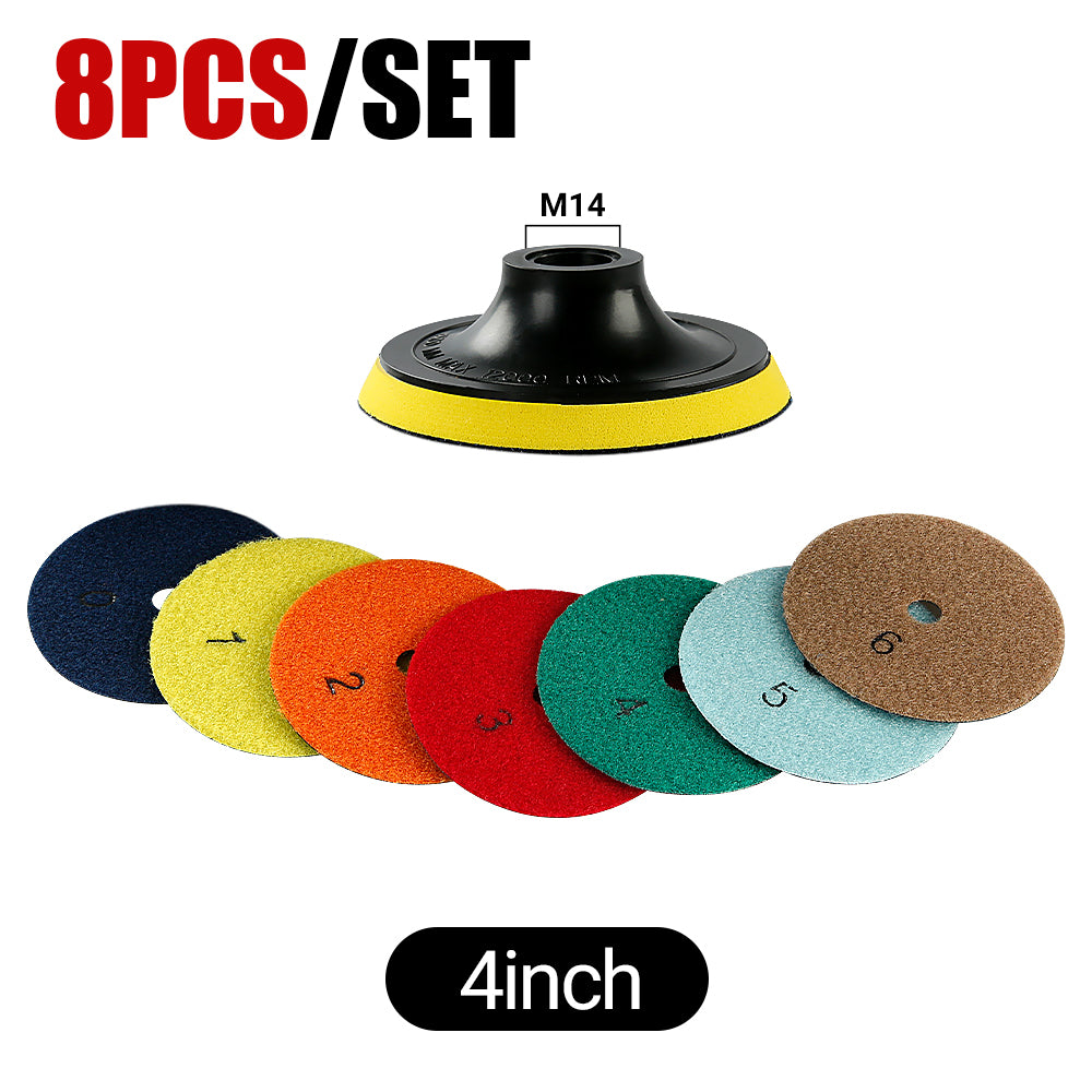 8PCS 4" Dry Diamond Polishing Pads Kit - 50#-3000# Grit for Granite/Marble Stone, Angle Grinder Polishing Discs