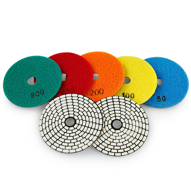 8PCS/set 4Inch Dry Diamond Polishing Pads Set - 50#-3000# Grit for Granite/Marble Stone, Discs for Angle Grinders