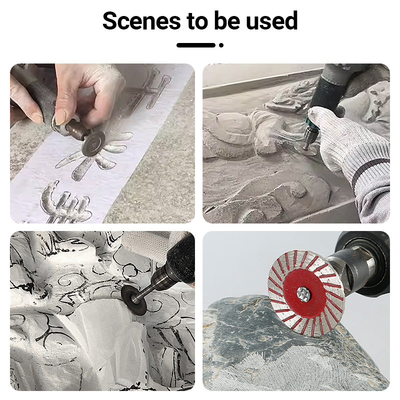 5PCS 1.5" (40mm) Diamond Stone Carving Blades - Serrated Edge for Engraving/Cutting Marble, Granite & Tile - Rotary Tool Saw Blades with Handle