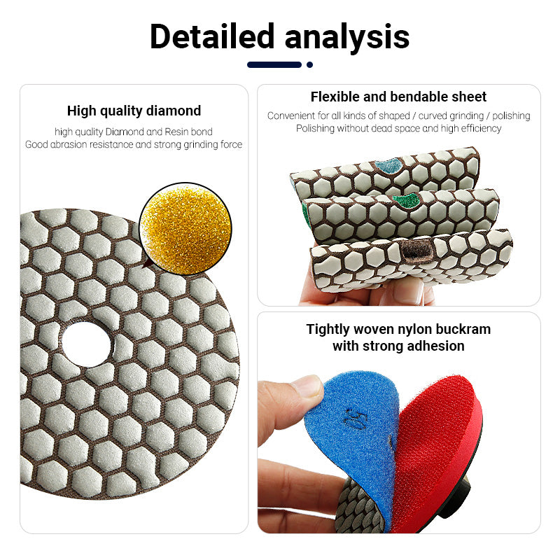 8PCS 4Inch Dry Diamond Polishing Pads - for Marble, Granite & Stone - Angle Grinder Buffing Discs Set, No Water Needed