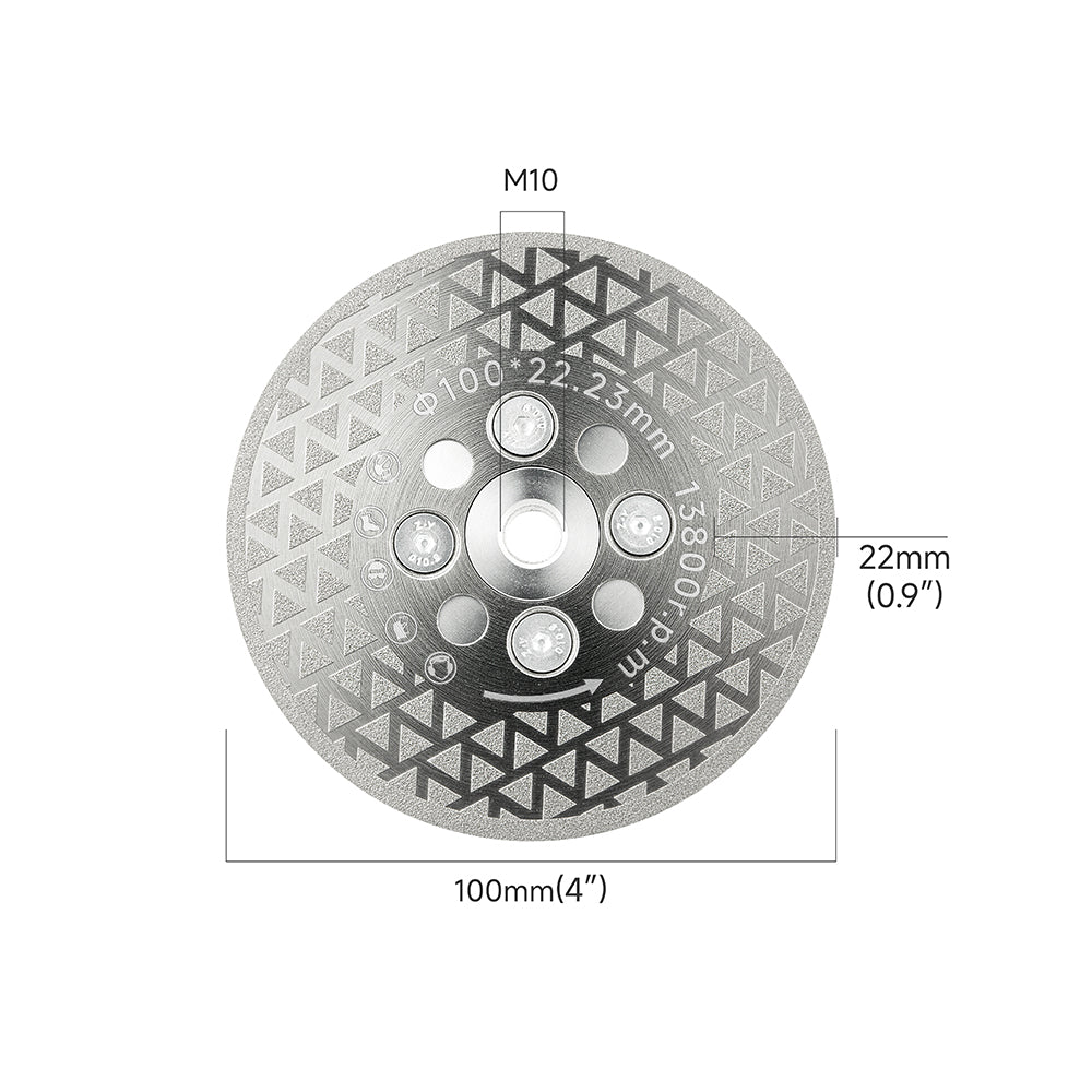 4/4.5" (100/115MM ) Double-Sided Diamond Cutting Disc - 5/8-11 M14 M10 Thread for Angle Grinder - Electroplated for Tile Marble Granite Cutting & Grinding