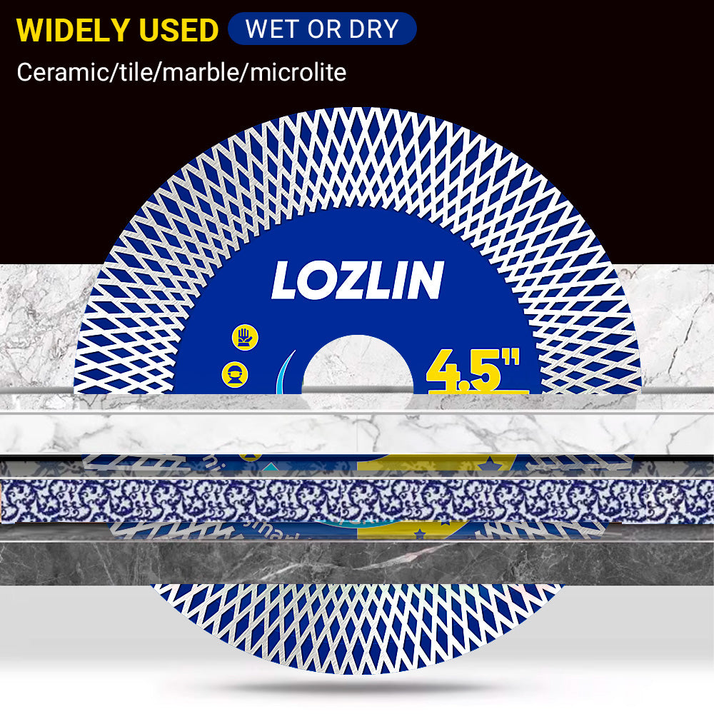 LOZLIN 115mm (4.5") Mesh Turbo Diamond Cutting Blades - Dry Ultra Thin for Rock Slabs, Ceramic & Marble - Angle Grinder Blades for Cutting, Grinding & Sanding