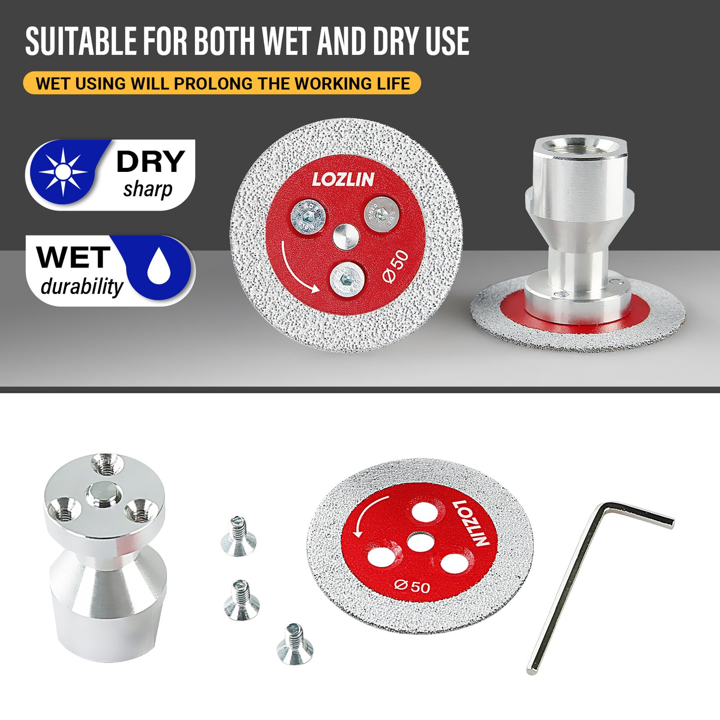 3PCS 2" (50mm) Diamond Vacuum Brazed Blades - 5/8-11 - M14 -M10 Detachable Flange for Angle Grinders - Cutting & Carving Stone, Tile, Metal Mini Grinding Discs