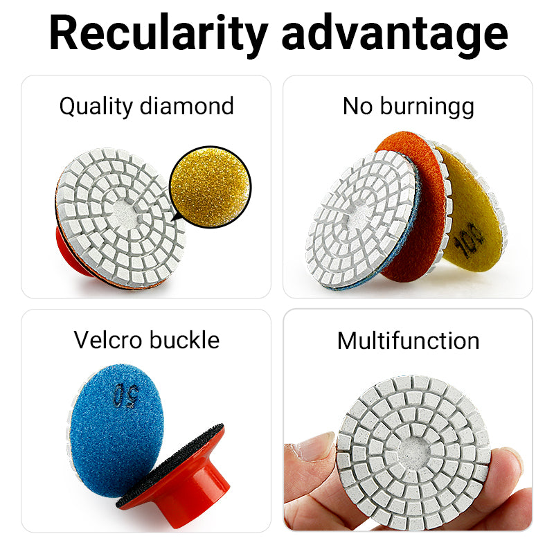 8PCS 2 Inch (50mm) Diamond Polishing Pads, Wet/Dry Hook & Loop Backing, for Granite, Marble, Quartz, Jade – Angle Grinder Grinding Discs, Stone Countertop & Tile Polishing – #50-#3000 Grit Set