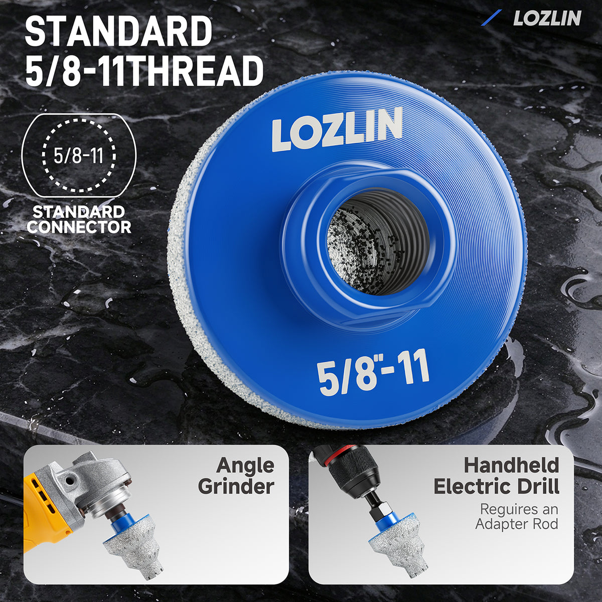 LOZLIN Multi-Size 3-Step Diamond Chamfering Bit (20/35/50mm Millimeters) with 5/8"-11/M14 Threaded Grip, Angle Grinder Accessory for Porcelain Tiles, Hole Enlarging, Edge Trim