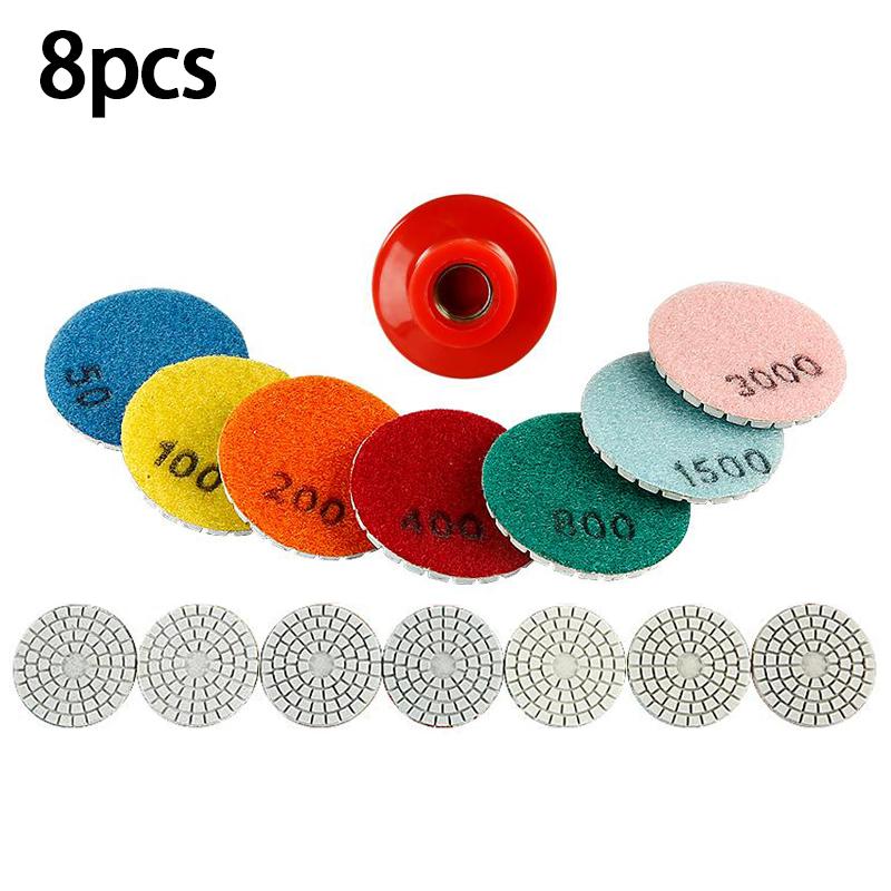 8PCS 2 Inch (50mm) Diamond Polishing Pads, Wet/Dry Hook & Loop Backing, for Granite, Marble, Quartz, Jade – Angle Grinder Grinding Discs, Stone Countertop & Tile Polishing – #50-#3000 Grit Set