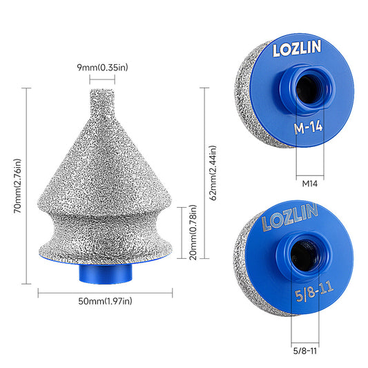 Thread M14 & 5/8-11 Diamond Brazed Chamfer Tool, Multi-function Tapered Drill Bit for Tile Marble Quartz Edge Semicircular Grinding wheel
