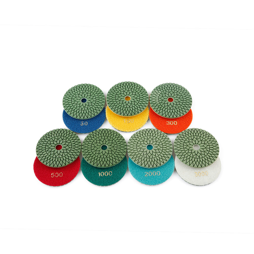 8PCS/set 4Inch Diamond Polishing Pads Set - #50-#3000 Grit Wet/Dry for Granite, Marble, Concrete & Stone, Polishing Wet Grinder