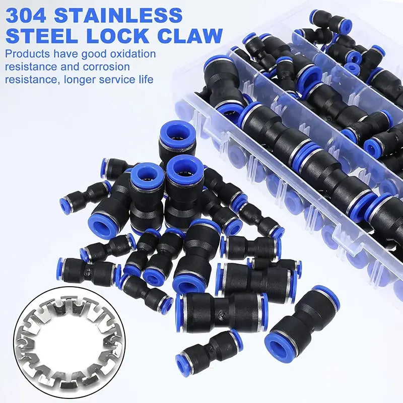 80Pcs Pneumatic Push to Connect Air Hose Fittings Set, 4-12mm Quick Release Straight Air Line Connectors for DIY Air System