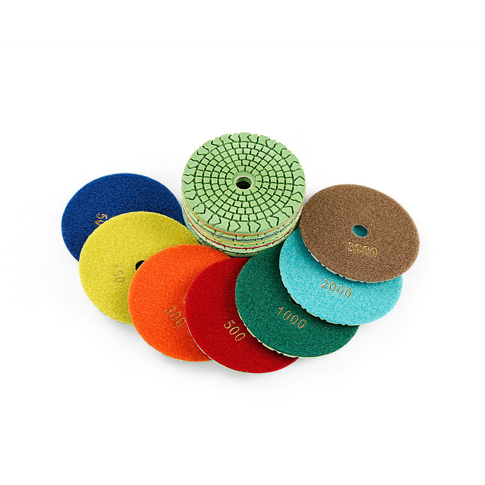 8PCS/set 4Inch Wet Diamond Pads - 50# to 3000# Grit for Granite/Concrete/Marble, Polishing Wet Grinding Kit