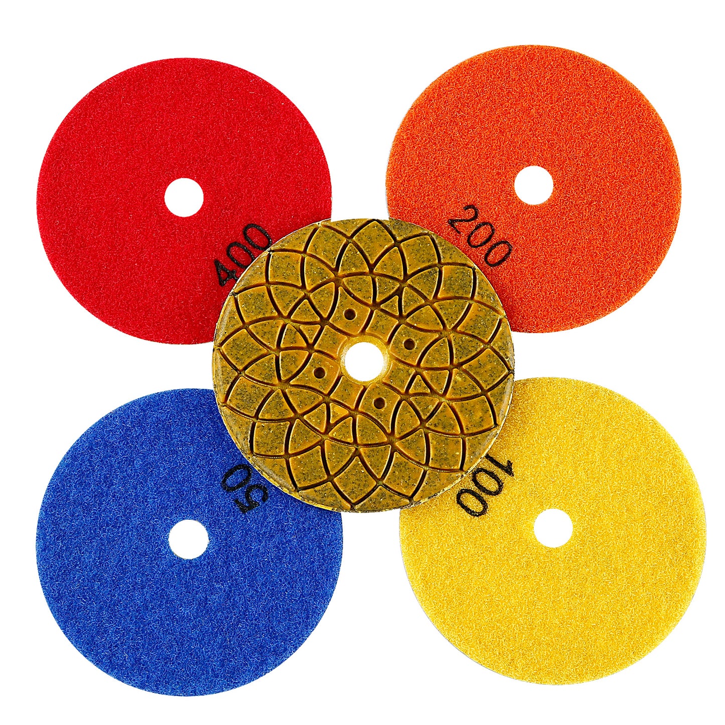 5PCS 100mm (4") Diamond Grinding Discs Set - for Granite, Marble & Concrete - Angle Grinder Grinding Disk for Trimming, Rough Grinding & Surface Leveling
