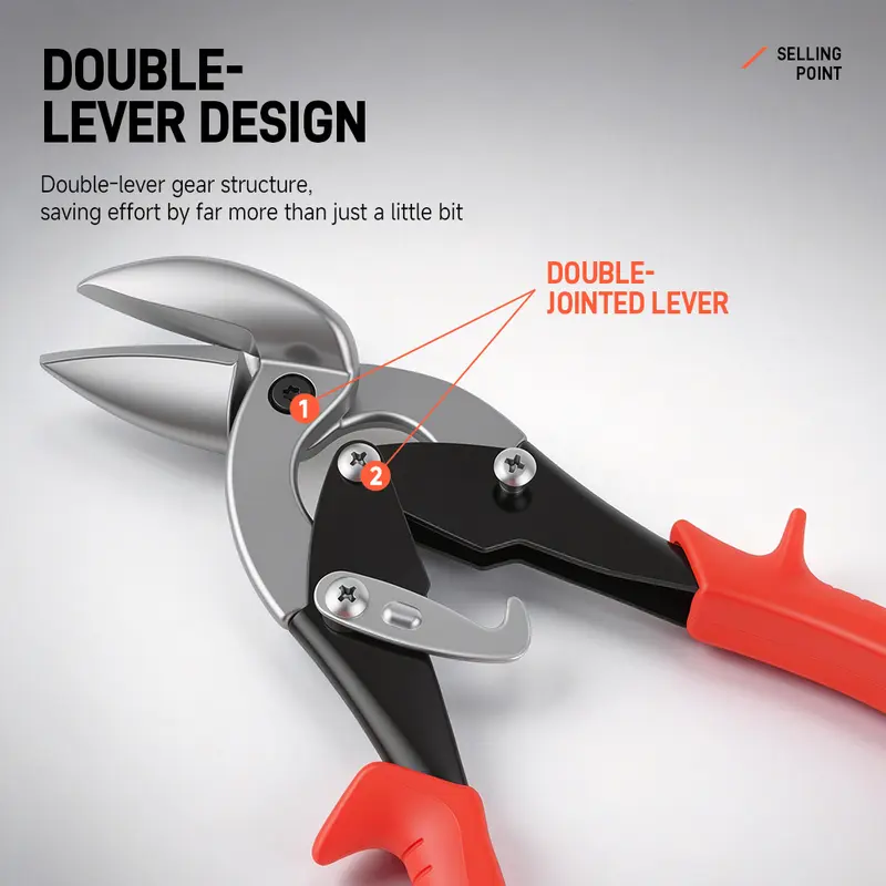 1/2PCS 10 Inch Offset Eccentric Tin Snips, Heavy Duty CR-V Forged Steel Compound Action Hand Shears, Dual Direction Left & Right Cuts, Drywall & HVAC Construction Cutting Tool