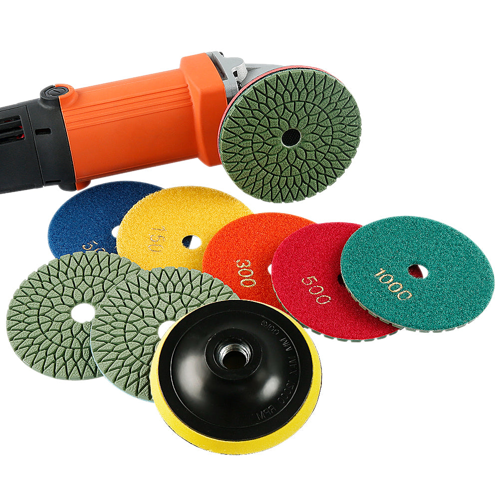 8PCS/set 4Inch Diamond Polishing Pads Set - #50-#3000 Grit Wet/Dry for Granite, Marble, Concrete & Stone, Polishing Wet Grinder