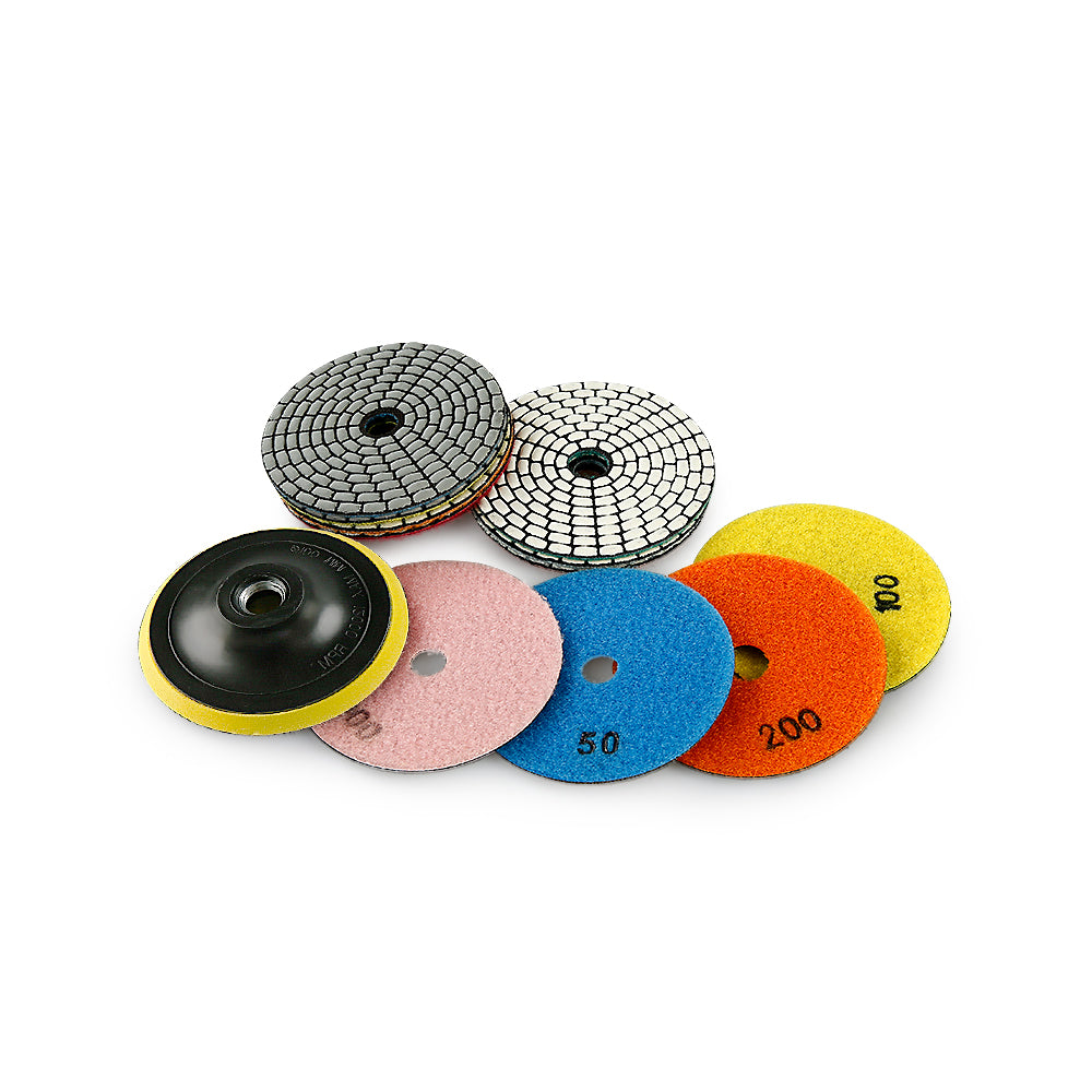 8PCS/set 4Inch Dry Diamond Polishing Pads Set - 50#-3000# Grit for Granite/Marble Stone, Discs for Angle Grinders