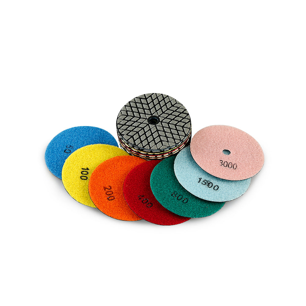 8PCS 4" Dry Diamond Polishing Pads Kit - 50#-3000# Grit for Granite/Marble/Stone, Grinder Polish Discs