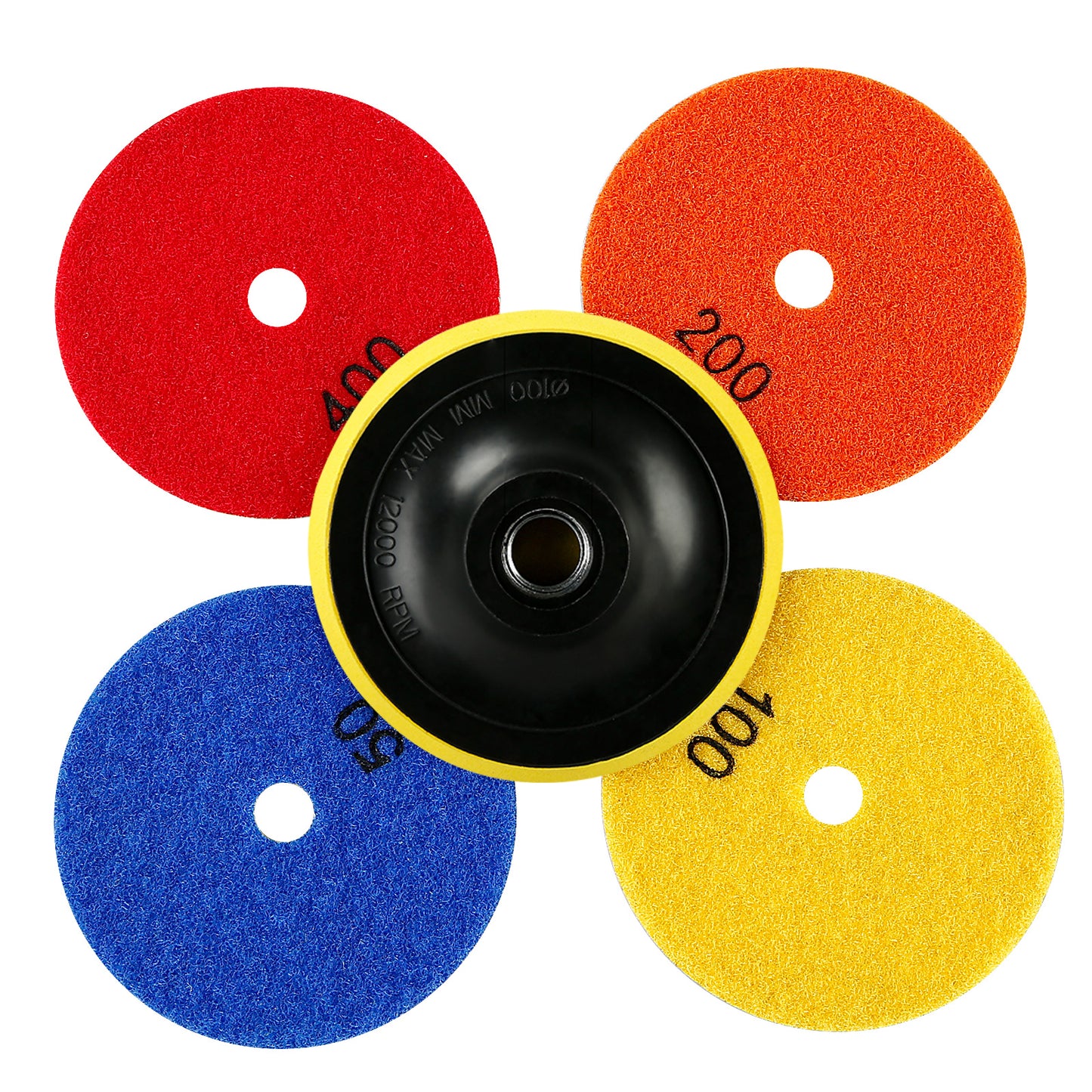 5PCS 4"(100MM) Diamond Polishing Pads Wet/Dry - Metal Pellet Grinding Disc for Granite, Marble, Concrete & Stone - Angle Grinder Tool for Countertop/Floor