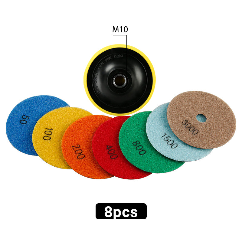 8PCS 4Inch Dry Diamond Polishing Pads - for Marble, Granite & Stone - Angle Grinder Buffing Discs Set, No Water Needed