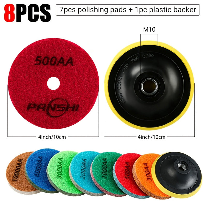 8PCS/Set Diamond Sponge Polishing Pads Set - Wet Buffing Discs for Granite, Marble & Artificial Stone - Complete 8-Step Surface Restoration & Cleaning Kit