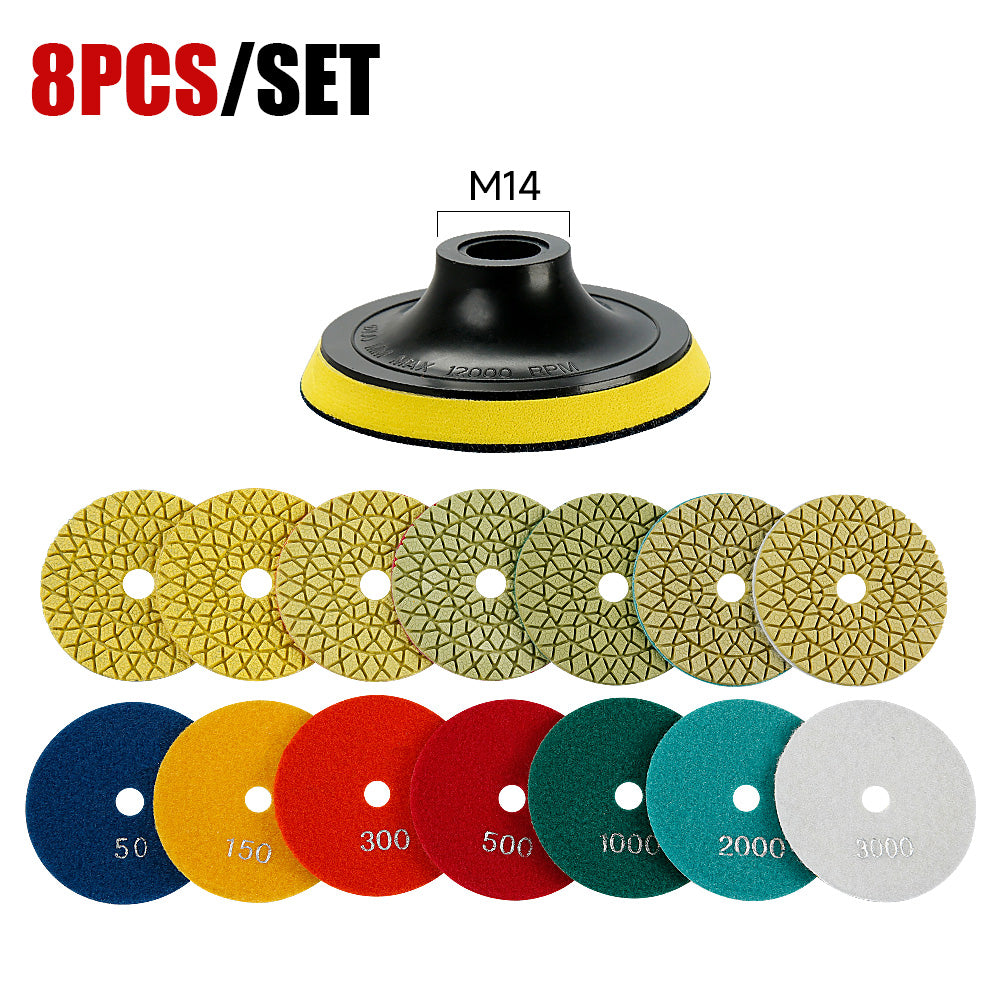 8PCS/set 4" Wet Diamond Polishing Pads Kit - #50-#3000 Grit for Concrete/Granite/Marble, Angle Grinder Backing Pad Set for Stone & Engineered Surfaces