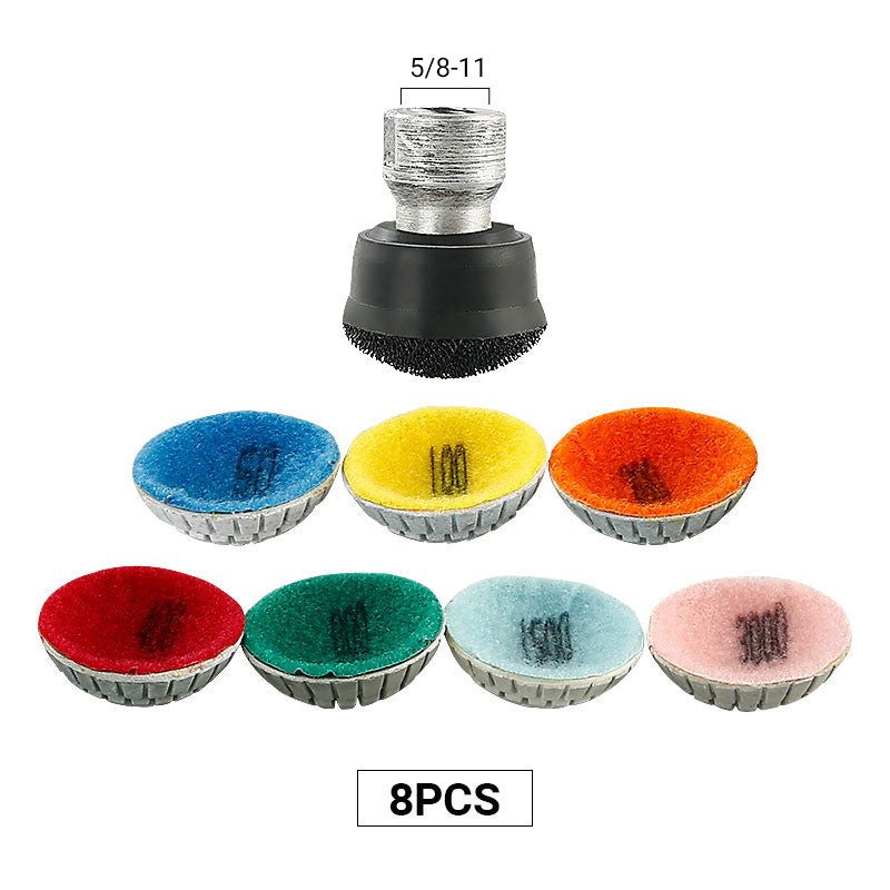 8PCS/Set 2Inch Curved Buffing Pads for Shaped Stone - Concave Surface Diamond Polishing Discs Kit with 6 Grits, Angle Grinder Mounted Accessories for Granite/Marble/Ceramic Curved Edges