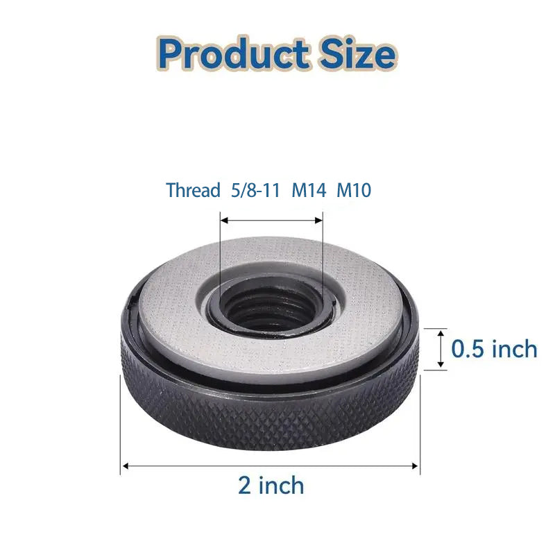 Self-Tightening Lock Nut 5/8"-11 M14 M10 Thread Flange Nut, 1-5/8" OD 1/2" Height, Anti-Loosening Fastener for Portable Angle Grinder