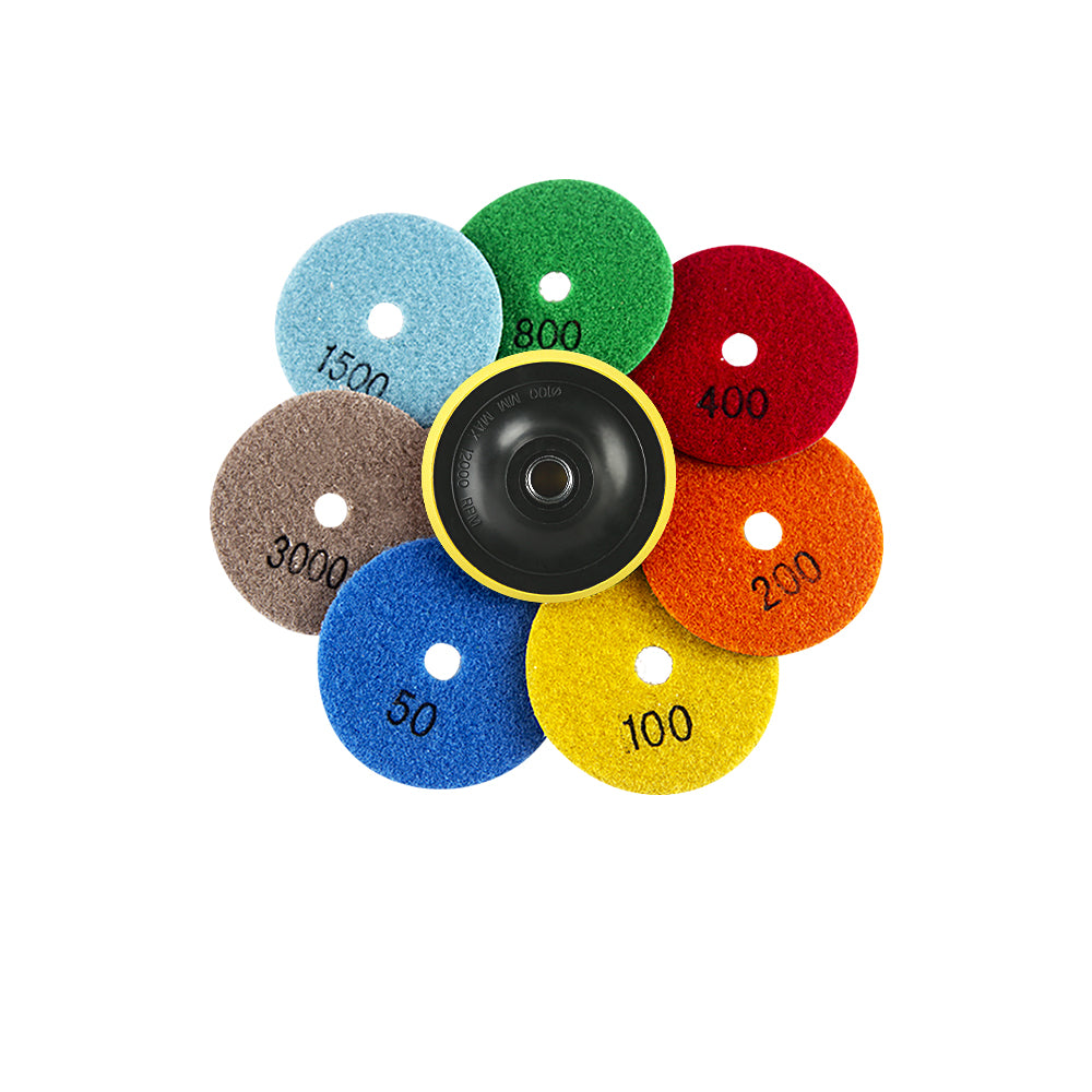 8PCS/set 4" Dry Diamond Polishing Pads Kit - 50#-3000# Grit for Granite/Marble Stone, Grinder Polishi Discs