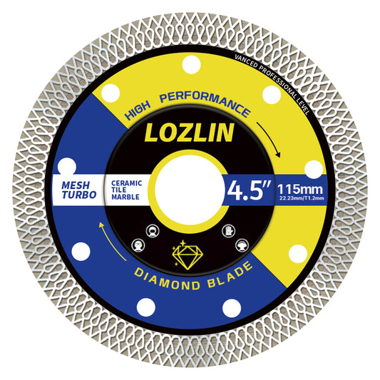 LOZLIN 4.5"(115mm) Mesh Turbo Diamond Cutting Disc - Dry/Wet Grinding & Cutting Wheel for Tile, Ceramic, Marble - Angle Grinder & Rotary Tool for Masonry/DIY