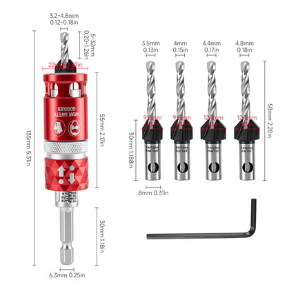 Hex-Shaft Woodworking Countersink Drill Bit with Scale, Adjustable, for Self-Tapping Screws—Multifunctional, High-Hardness Tungsten Carbide Drill Bit