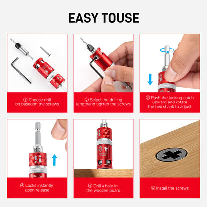 Hex-Shaft Woodworking Countersink Drill Bit with Scale, Adjustable, for Self-Tapping Screws—Multifunctional, High-Hardness Tungsten Carbide Drill Bit