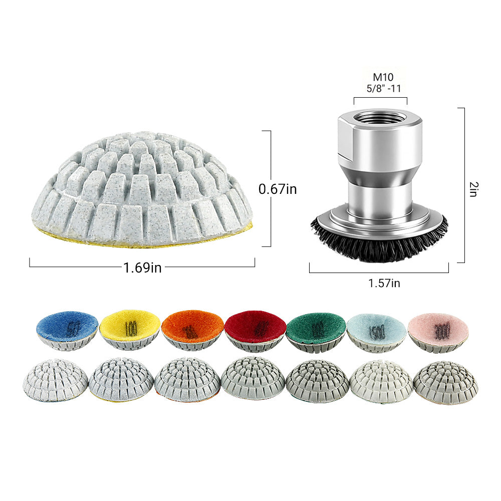 8PCS/Set 2Inch Curved Buffing Pads for Shaped Stone - Concave Surface Diamond Polishing Discs Kit with 6 Grits, Angle Grinder Mounted Accessories for Granite/Marble/Ceramic Curved Edges