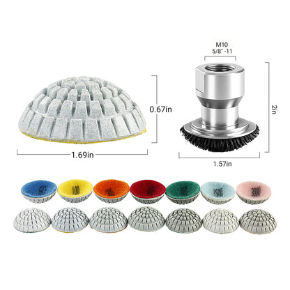 8PCS/Set 2Inch Curved Buffing Pads for Shaped Stone - Concave Surface Diamond Polishing Discs Kit with 6 Grits, Angle Grinder Mounted Accessories for Granite/Marble/Ceramic Curved Edges
