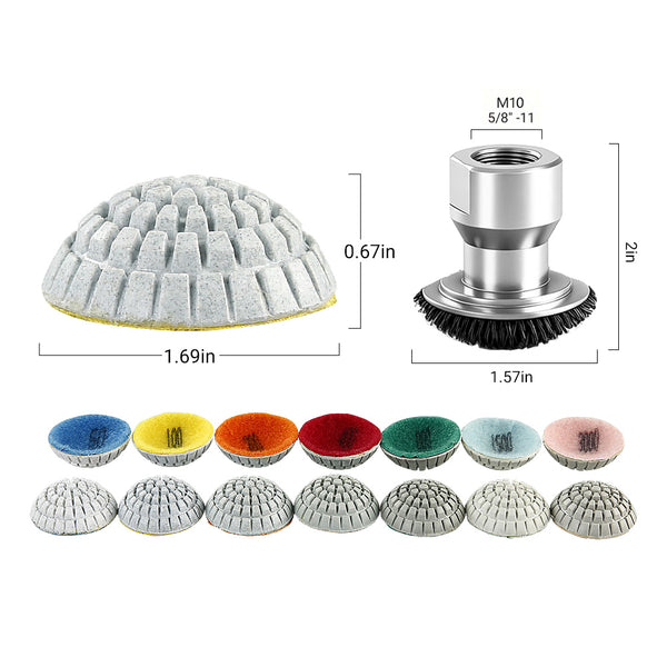 8PCS/Set 2Inch Curved Buffing Pads for Shaped Stone - Concave Surface Diamond Polishing Discs Kit with 6 Grits, Angle Grinder Mounted Accessories for Granite/Marble/Ceramic Curved Edges