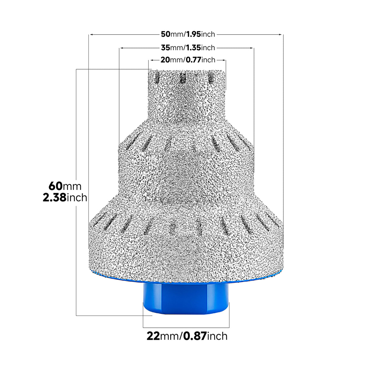 LOZLIN Multi-Size 3-Step Diamond Chamfering Bit (20/35/50mm Millimeters) with 5/8"-11/M14 Threaded Grip, Angle Grinder Accessory for Porcelain Tiles, Hole Enlarging, Edge Trim
