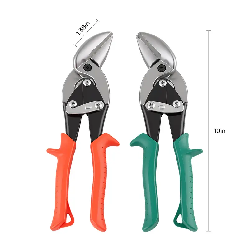 1/2PCS 10 Inch Offset Eccentric Tin Snips, Heavy Duty CR-V Forged Steel Compound Action Hand Shears, Dual Direction Left & Right Cuts, Drywall & HVAC Construction Cutting Tool