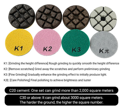 3-inch (80 mm) four-step floor grinding discs, suitable for grinding and polishing concrete, floors, cement surfaces, and certain stone surfaces