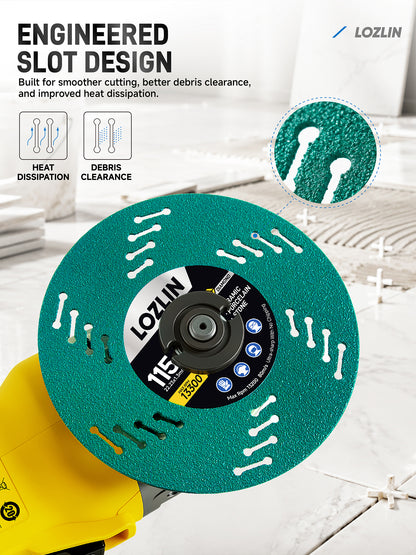 115-millimeter ultra-thin diamond saw blade for cutting tile, ceramic, and marble; debris-free mesh turbine-style cutting blade