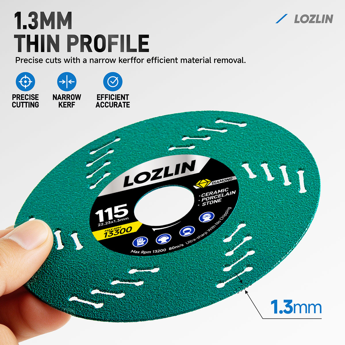 LOZLIN 3Pcs 115mm Ultra-Thin Mesh Turbine Diamond Saw Blade, Debris-Free Cuts for Tile, Ceramic and Marble