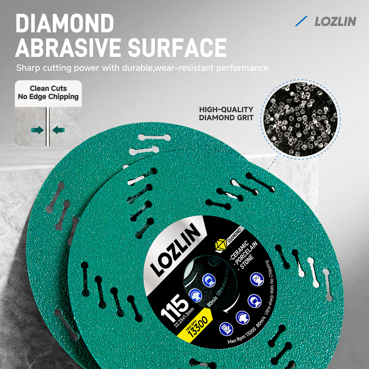 LOZLIN 3Pcs 115mm Ultra-Thin Mesh Turbine Diamond Saw Blade, Debris-Free Cuts for Tile, Ceramic and Marble
