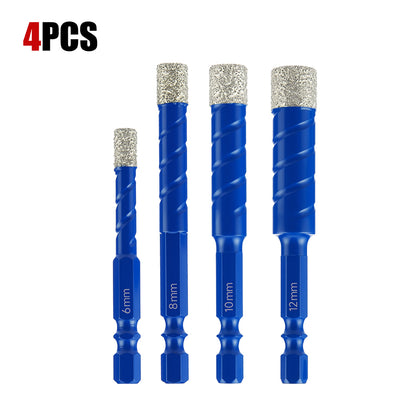 4PCS Diamond Hole Saw Drill Bit Set, 1/4 5/16 3/8 1/2 Inch for Porcelain Tile Ceramic Stone Granite Marble, Hex Shank Dry Drilling, 6/8/10/12mm