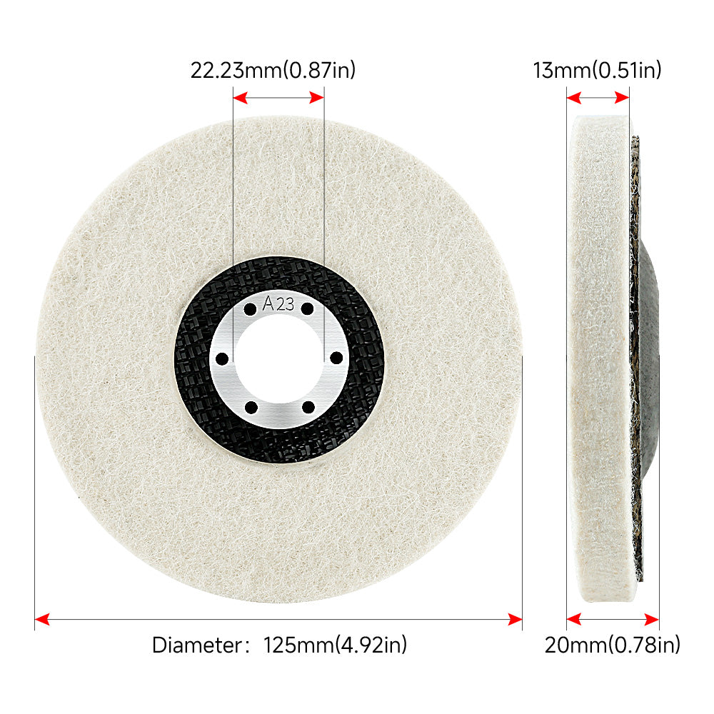 LOZLIN 5" Wool Polishing Wheel | Angle Grinder Buffing Disc for Metal & Glass, 1/3PCS Options