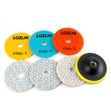 4 Stück 100 mm (4 Zoll) Diamant-Polierpads – Nassanwendung für Marmor, Quarz und Granit – 3-Stufen-Schleif-/Polierset für Winkelschleifer