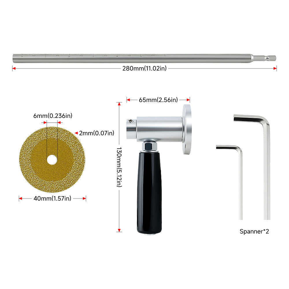 LOZLIN PVC Pipe Inside Cutter with Diamond Grit Wheel & 7-Inch Adjustable Depth for 1-1/2 to 8 Inches, 1/4in Hex Shank for Impact Drivers