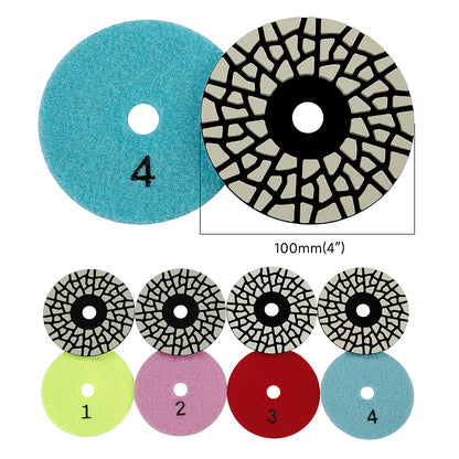 4 Step Dry Diamond Polishing Pads for Marble, Granite, Quartz and Concrete Surfaces