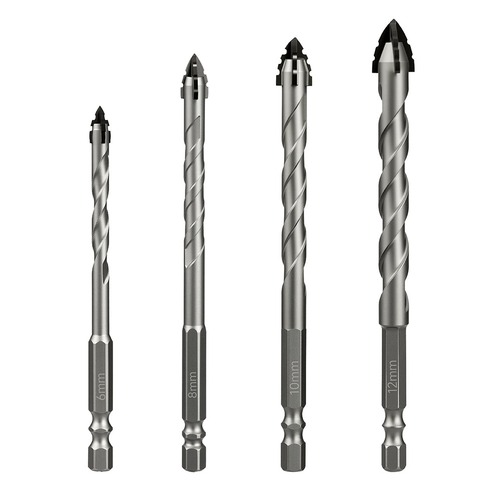 Mauerbohrer-Set, 4-teiliges Sägezahn-Exzenterbohrer-Set, industrielle Hartmetallbohrerspitze, geeignet für alle Fliesen, Keramik, Glas, Marmor, Beton, Edelstahl.