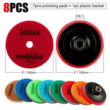 8PCS/Set Diamond Sponge Polishing Pads Set - Wet Buffing Discs for Granite, Marble & Artificial Stone - Complete 8-Step Surface Restoration & Cleaning Kit